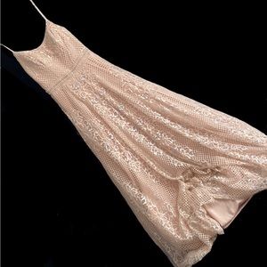 LACE PROM DRESS PEACH/BIEGE/CREAM WITH SILVER ACCENT COLOR SIZE 0